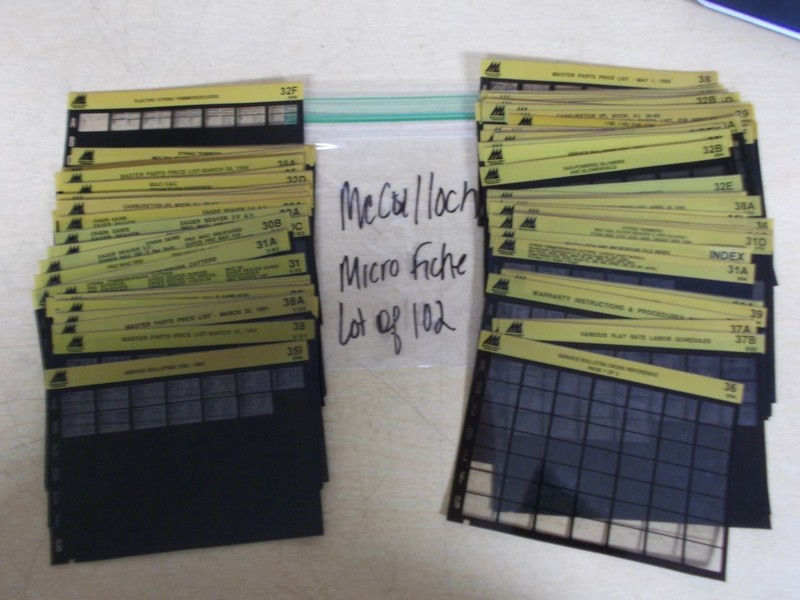 McCulloch Microfiche Parts Lists, Techincal Specs, Lot of 162 Cards