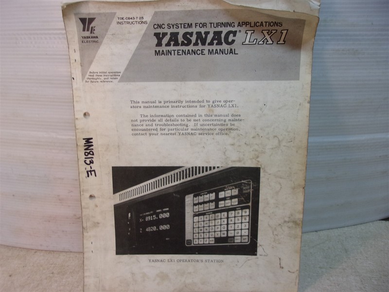 Yasnac LX1 CNC Maintenance Manual "K" *FREE SHIPPING*