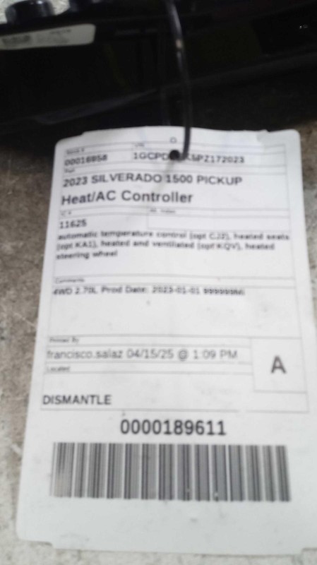 Used A/C Selector Switch fits: 2023 Chevrolet Silverado 1500 pickup automatic te