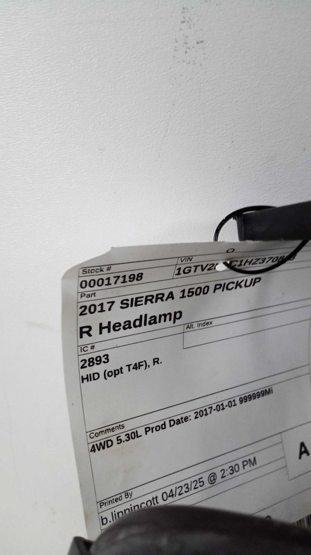 2017 GMC Sierra 1500 Right Headlight Assembly OEM Used 113K Miles