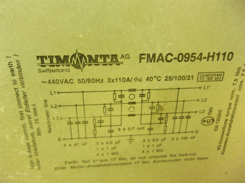 Timonta FMAC-0954-H110 440VAC Power Line Filter *FREE SHIPPING*