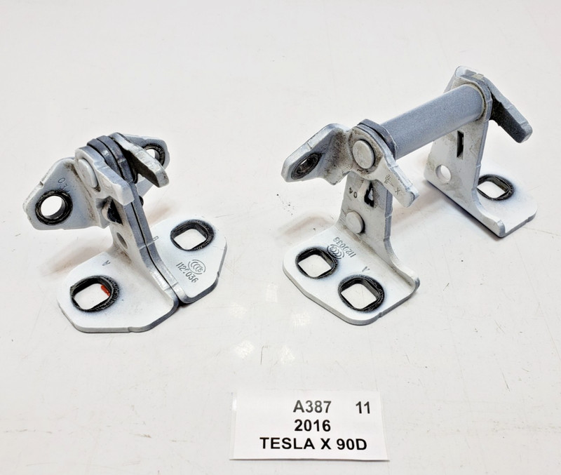 ✅ 16-23 OEM Tesla Model X Front Left Driver Door Hinge Upper Lower White SET