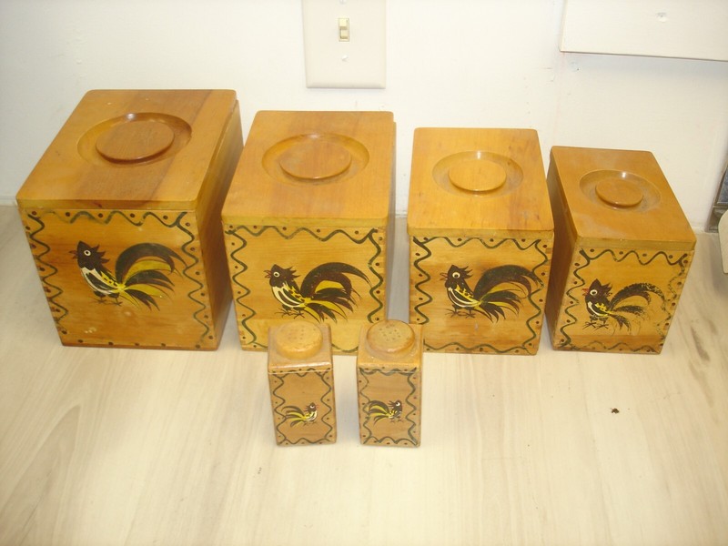 VintageWoodpeckerWoodware Canister Storage Set salt pepperJapan