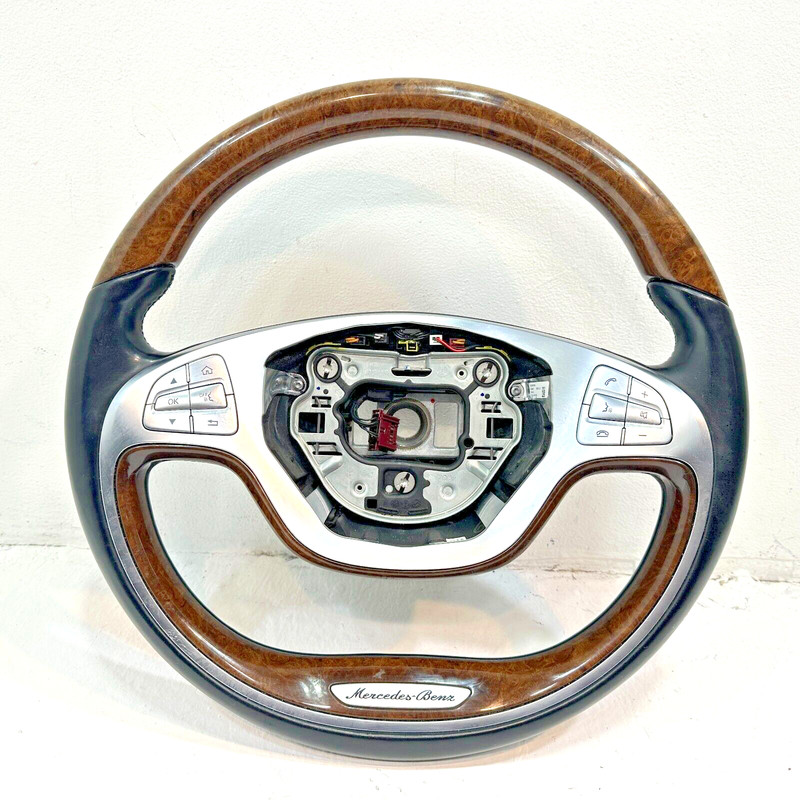Steering Wheel Wood w/ Paddle Shifters Gray Mercedes W222 S550 2014-2017 OEM