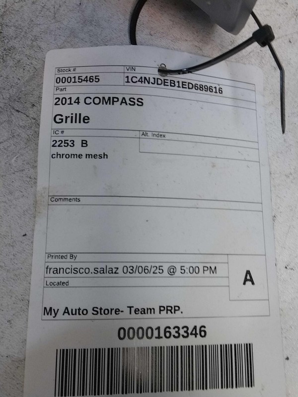 2014 Jeep Compass OEM Black Grille 68109865AA 113K Miles Genuine Used Part