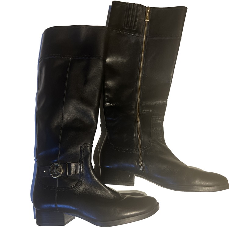 MICHAEL KORS WOMEN'S BROWN LEATHER SIDE ZIP AA13H RIDING BOOTS SIZE 8M