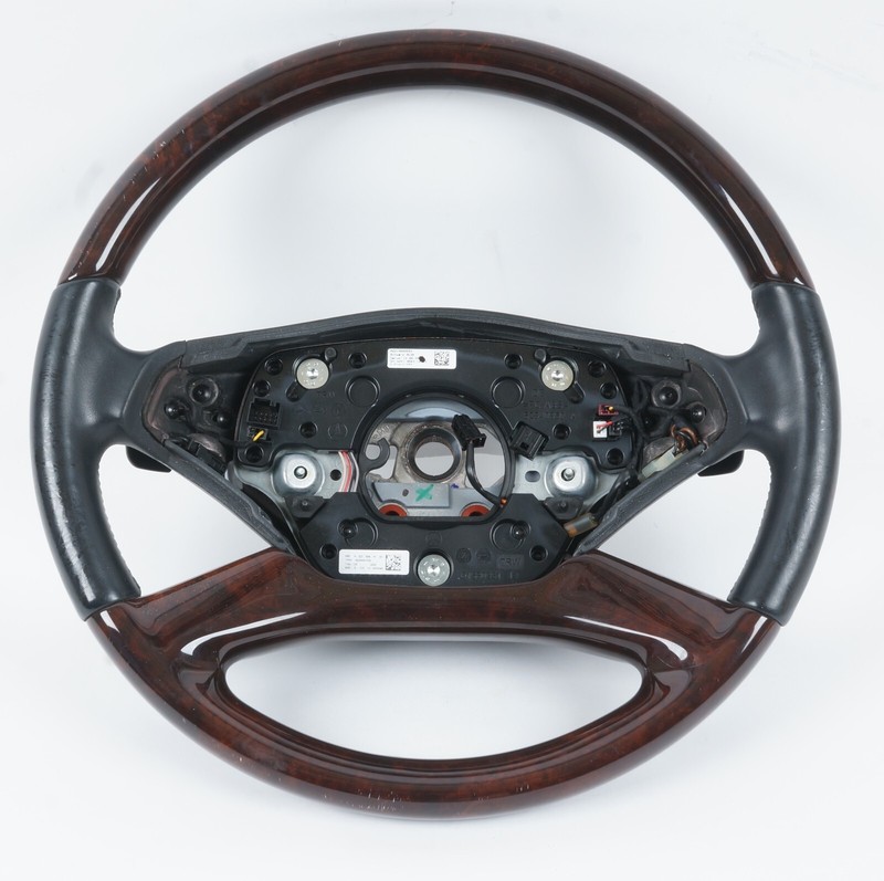 2010-2014 MERCEDES W221 S550 STEERING WHEEL WOOD TRIM BLACK W/ PADDLE OEM