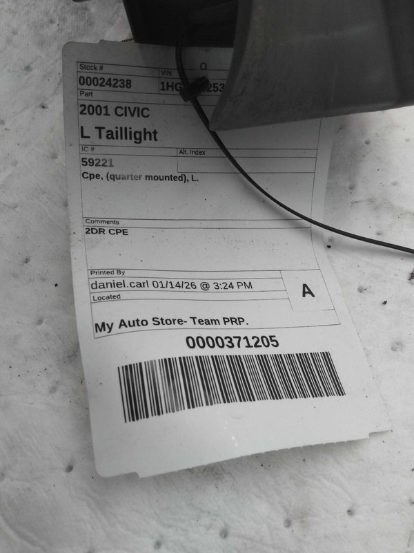 2001-2003 Honda Civic Left Tail Light Assembly Silver 532894 144K Miles