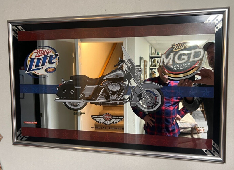 2003 MILLER LITE & MGD HARLEY DAVIDSON 100th Anniversary Bar Mirror 31" x19"