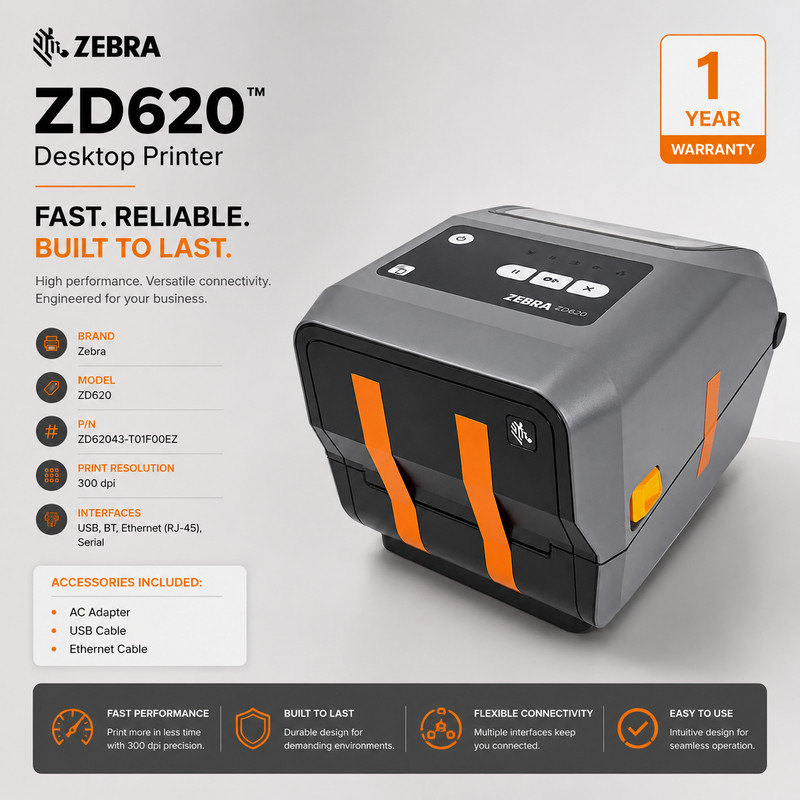 🧡FULLY TESTED🧡Zebra ZD620 Direct & Thermal Transfer Label Printer USB LAN BT