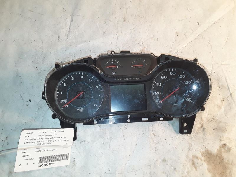 2017-2018 CHEVROLET CRUZE SPEEDOMETER CLUSTER MPH 1.40L 19K 6518