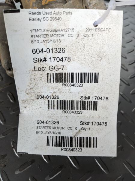Starter Motor Thru 8/11/10 Fits 05-11 ESCAPE 840323
