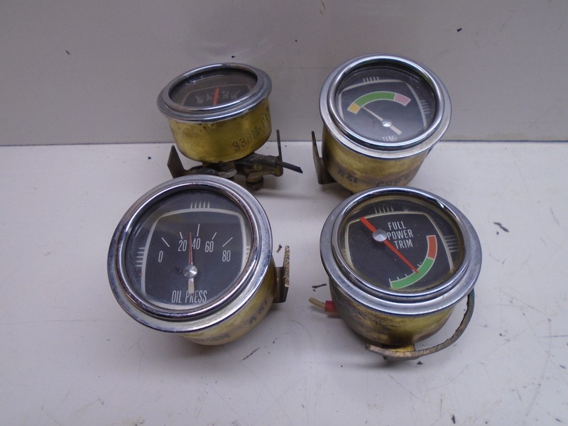 W4 (4) Vintage Boat Gauges Amps Temp Oil Pressure Trim Quicksilver 1970
