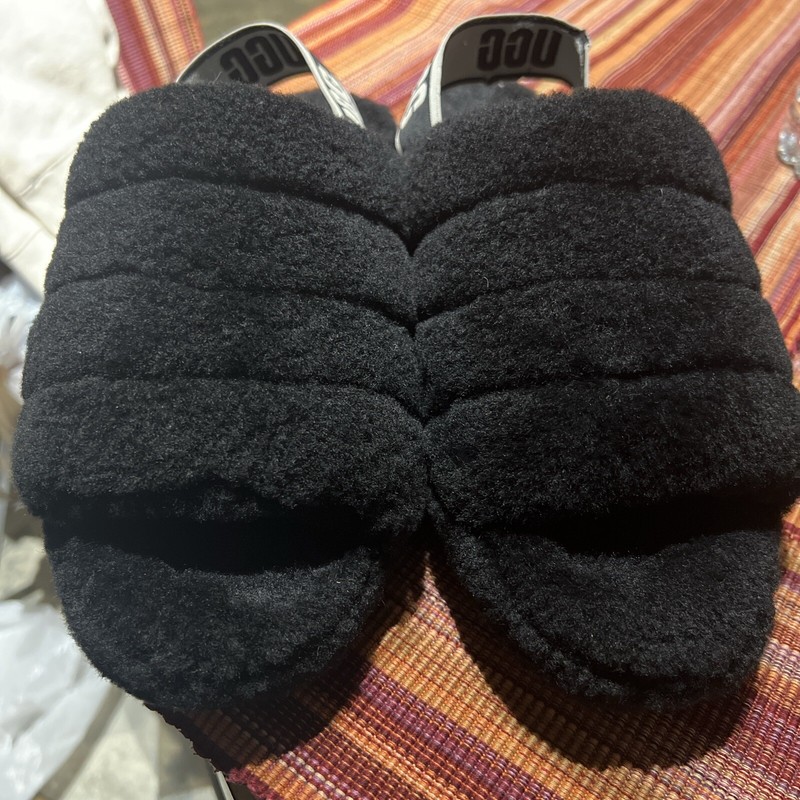 UGG FluffYeah Slide Sheepskin Slipper Sandals Women's Size 9 New BLACK