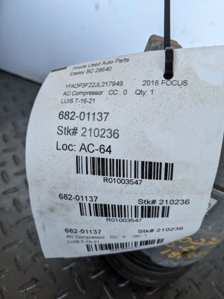 AC Compressor VIN 2 8th Digit Fits 14-18 FOCUS 1003547