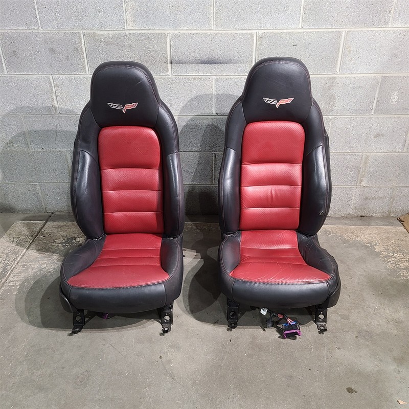 06-07 Corvette C6 Front Seats Ebony Red Heated Sport Seat SEE NOTE AA7491