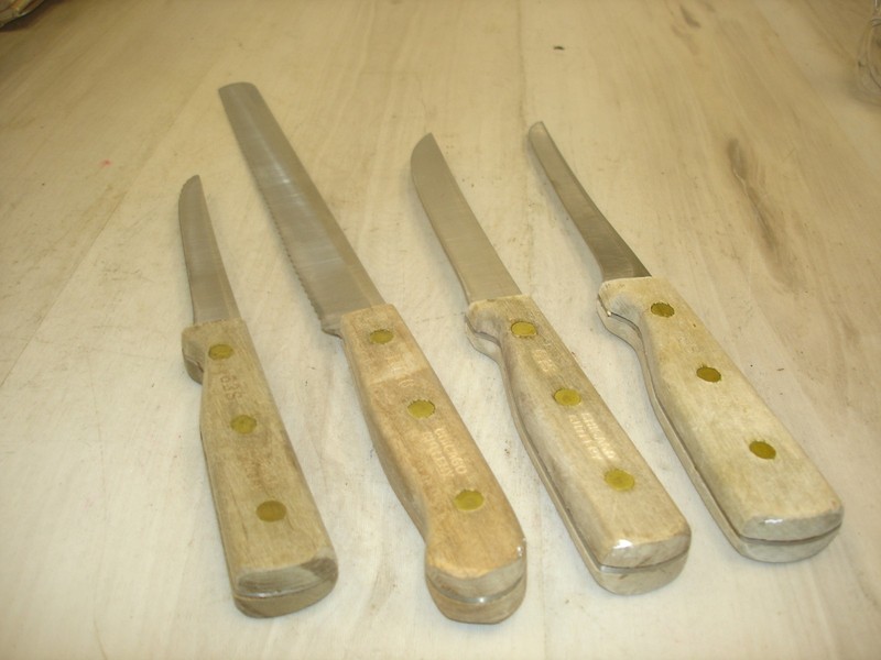 4 Vintage Chicago Cutlery knife knives lotWood Handle 78s 61s bt10 63s