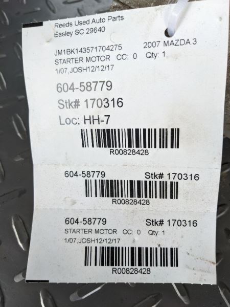 Starter Motor Fits 04-09 MAZDA 3 828428