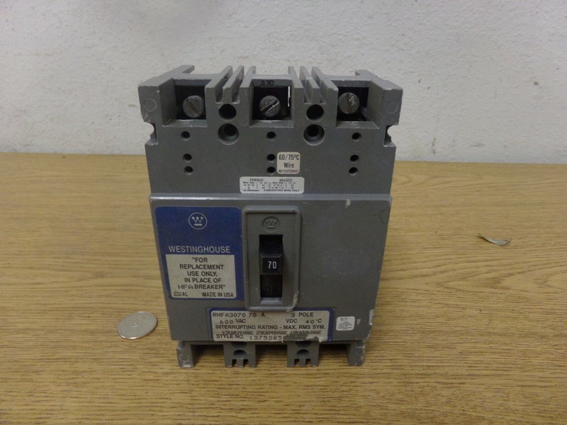 Westinghouse RHFA3070 70A 3-Pole 600VAC Circuit Breaker *FREE SHIPPING*