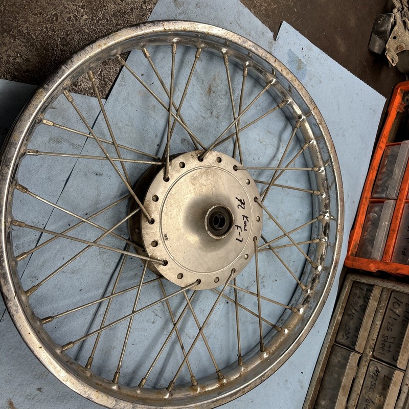 1972 72 KAWASAKI F7 F 7 175Vintage Motorcycle front Wheel.