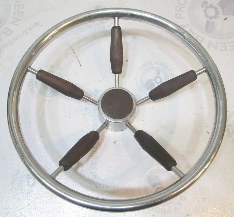 1970's Dolphin Sea Trek Boat Marine Teak & Stainless Steel Steering Wheel 15"