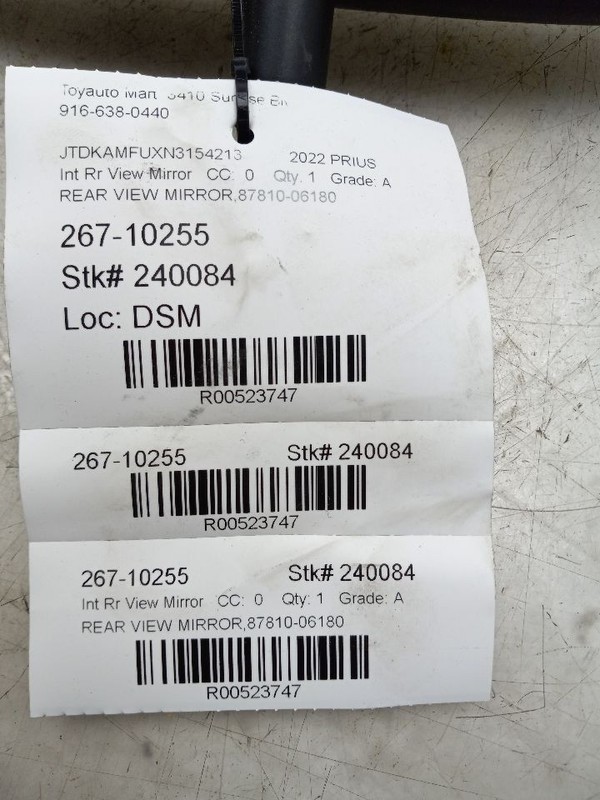 19-22 TOYOTA PRIUS 1.8L FWD AT INTERIOR REAR VIEW MIRROR