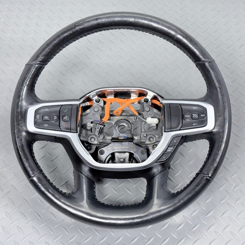 ✅ 2019-26 RAM 1500 Diesel 5th OEM BLACK LEATHER HEATED STEERING WHEEL w/ DAMPER