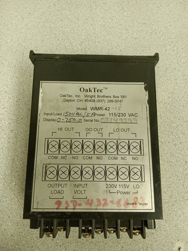 OAK TEC WMR-42-15 Dual Limit Watt Meter 115/230VAC150V/5A