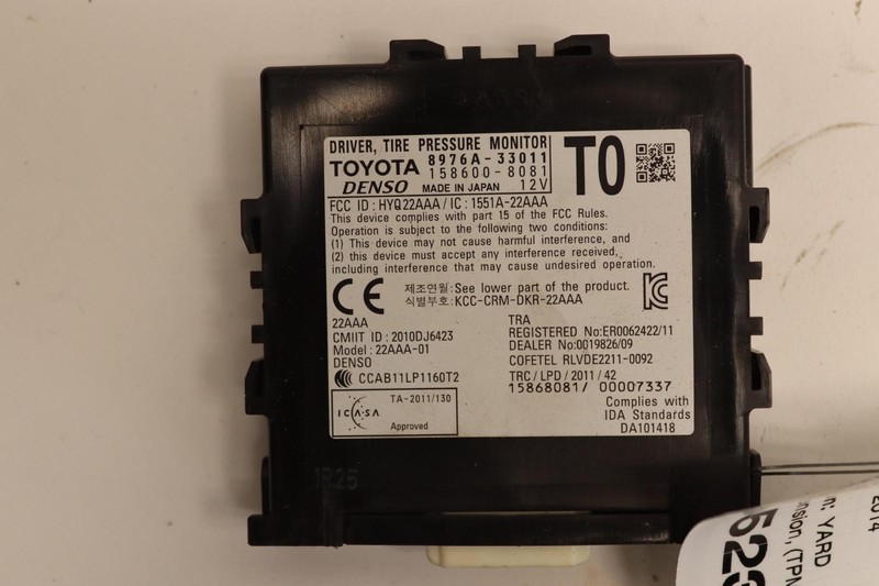 2014 LEXUS ES300H SUSPENSION DRIVER TPMS TIRE PRESSURE MONITOR MODULE SENSOR OEM