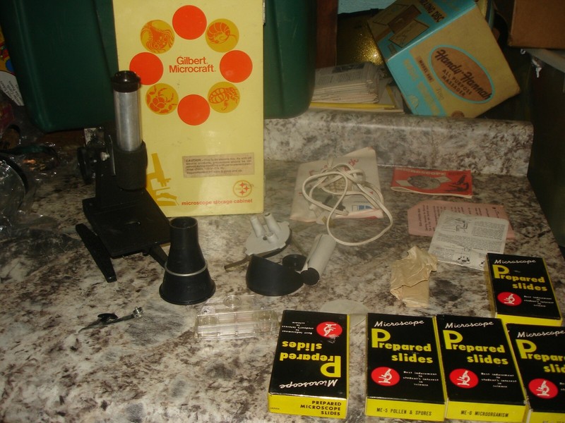 Vintage Gilbert Microcraft Microscope and Storage Cabinet and Slides Cool