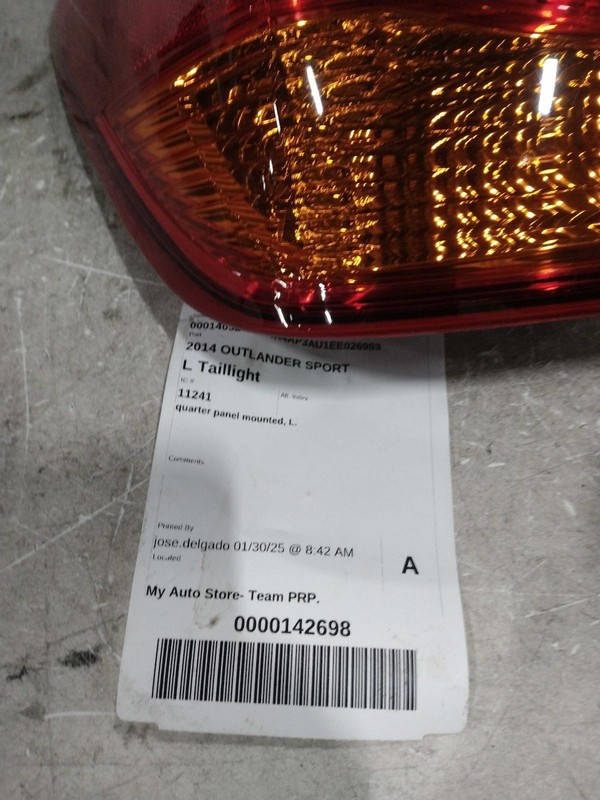 2014 Mitsubishi Outlander Sport Left Tail Light Assembly Black 706757 41K Miles