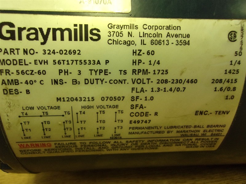 Graymills 56T17T5533A 324-02692 EVH Electric Pump w/ Housing *FREE SHIPPING*
