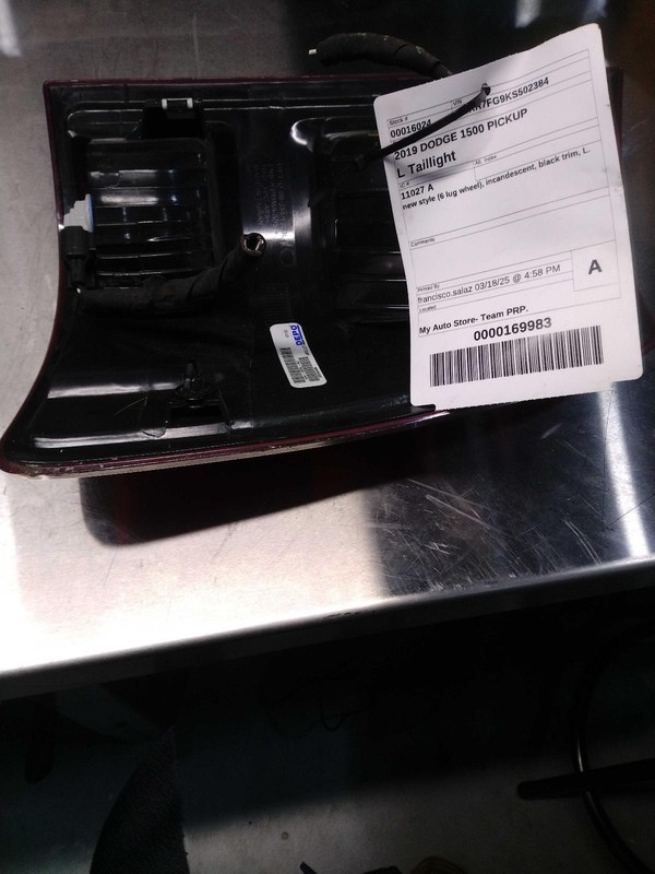 2019 RAM 1500 Pickup Left Tail Light Assembly Black Aftermarket 697424