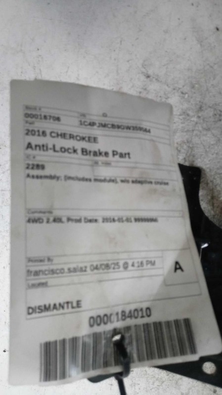 2016 Jeep Cherokee ABS Pump & Motor Assembly OEM 68270554AA 89000 Miles