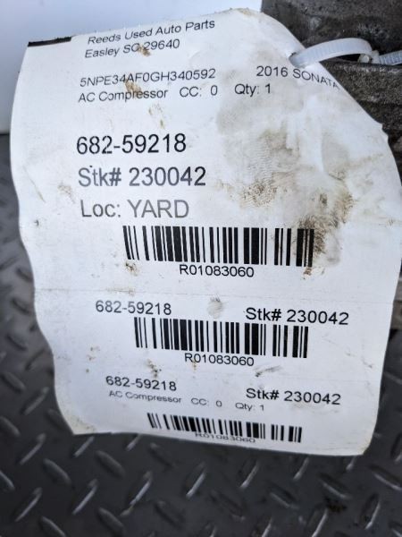 AC Compressor VIN B 8th Digit Turbo Fits 15-17 SONATA 1083060