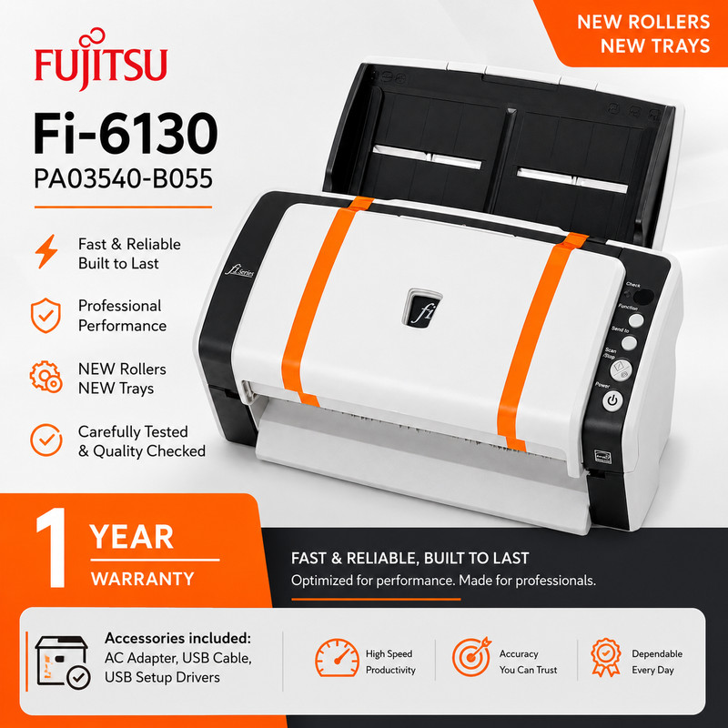🧡RESTORED🧡Fujitsu FI-6130 Color Duplex Sheet-Fed Document Scanner w/Bundle