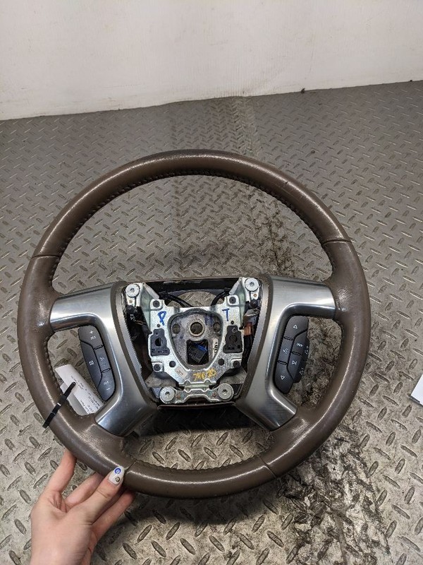07-14 GM SUV *WORN* Cashmere Tan Leather Driver Steering Wheel Control Switches