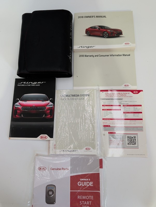 2018 18 Kia Stinger Base, Premium, GT, GT1, and GT2 Owners Manual With Case