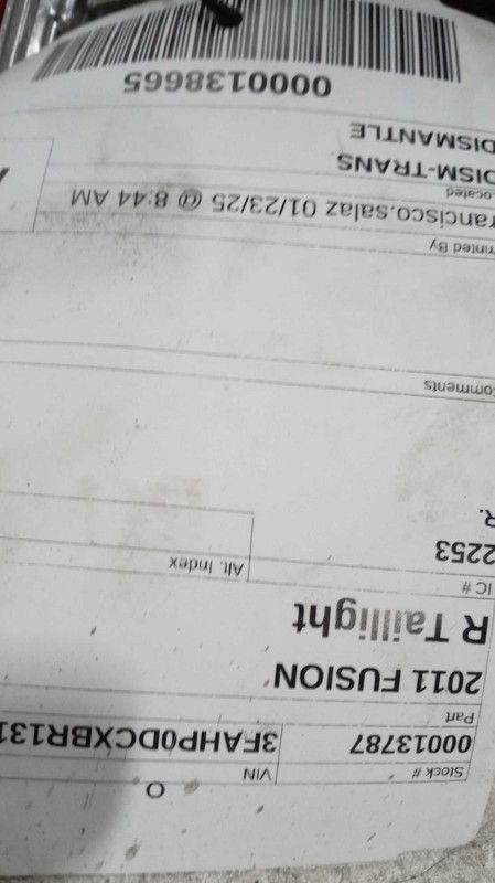 2011 Ford Fusion Right Tail Light Assembly OEM Used 341772 149K Miles