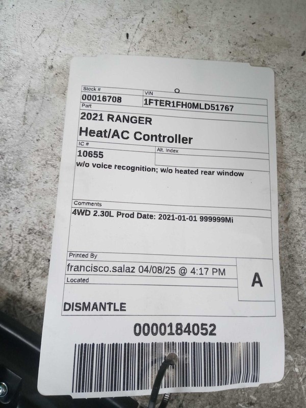 2021 Ford Ranger A/C Selector Switch OEM 677287 Silver 46K Miles 4WD