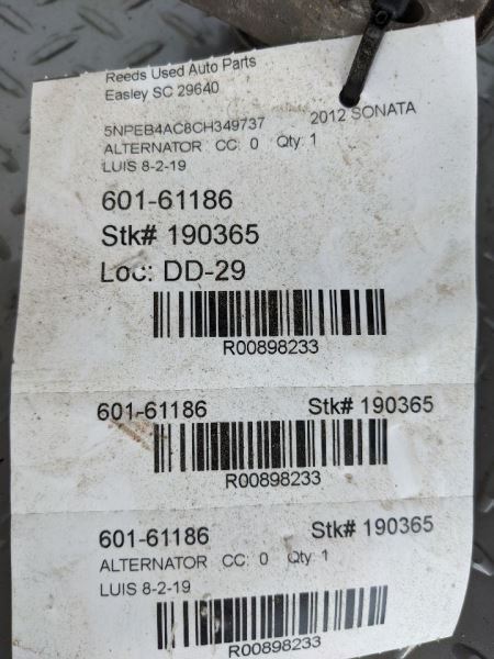 Alternator VIN C 8th Digit Fits 11-13 SONATA 898233