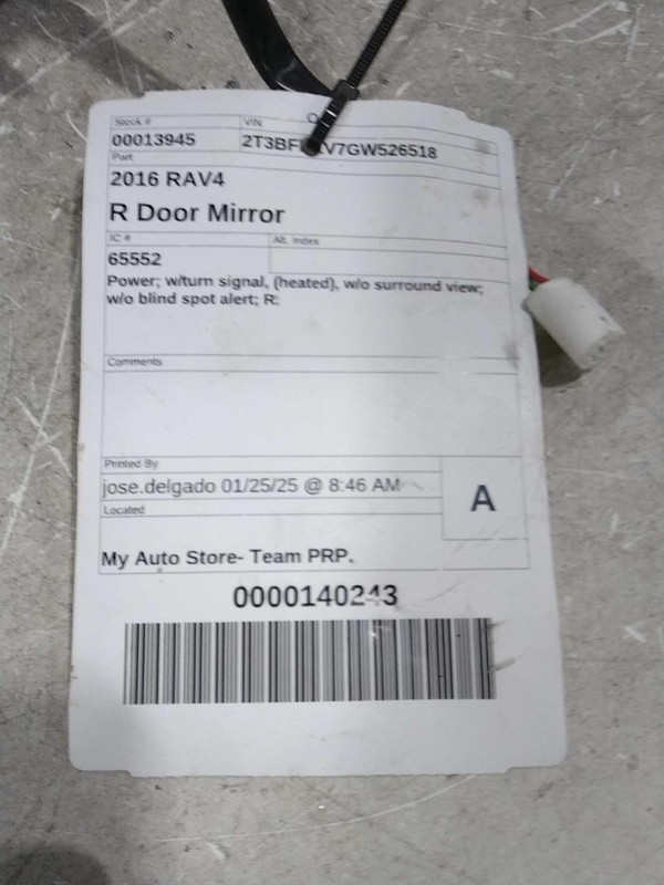 2016 Toyota RAV4 Right Door Mirror Assembly Grey 209636 84K Miles Used