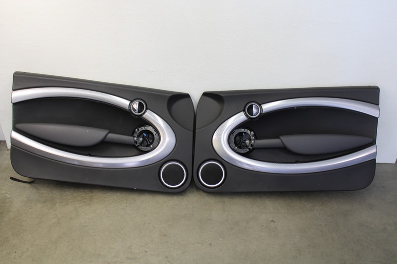Mini Cooper Black Front Door Panels W/ Checkered Flag Trim R56 R55 R57 Oem 07-13
