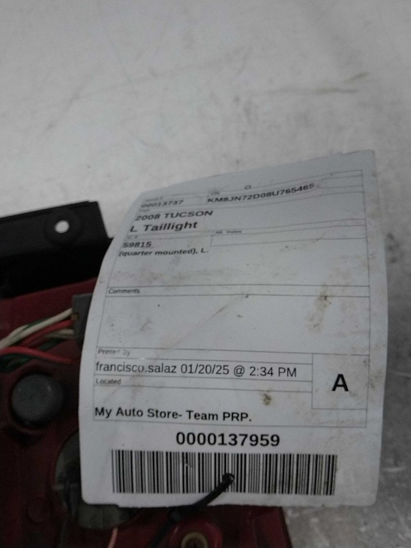 2008 Hyundai Tucson Left Tail Light Assembly OEM 483085 - Used, 180K Miles