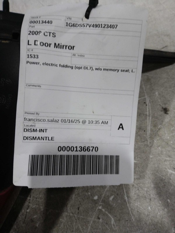 2009 Cadillac CTS Left Door Mirror Assembly Red 344951 Used 120K Miles