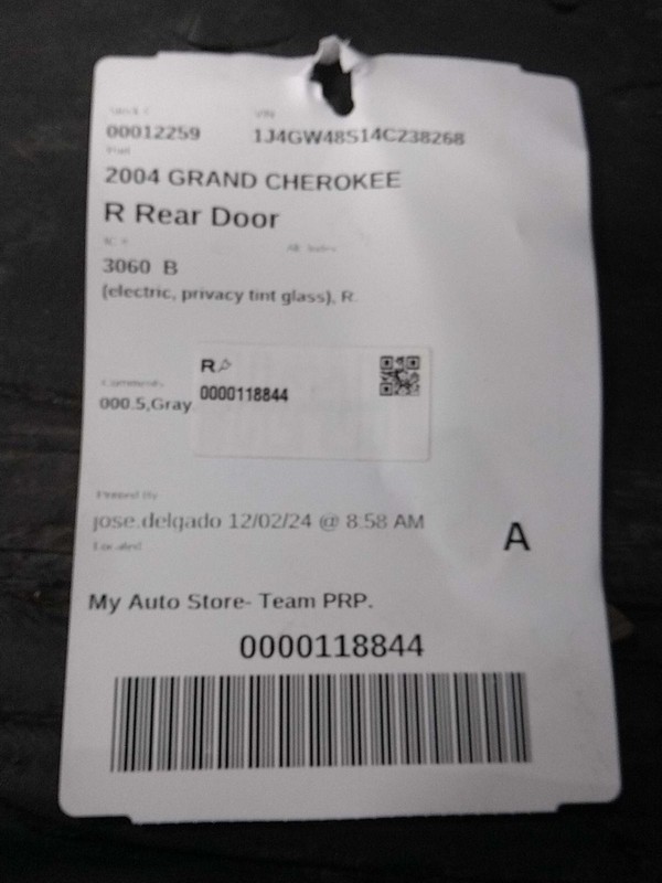 2004 Jeep Grand Cherokee Right Rear Door Grey OEM Used 521767 240k Miles