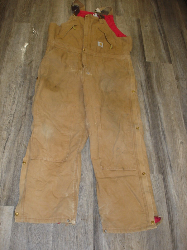 Carhartt Bib Overalls Mens 42x30Insulated Double Knee Duck R38 BRN distressed