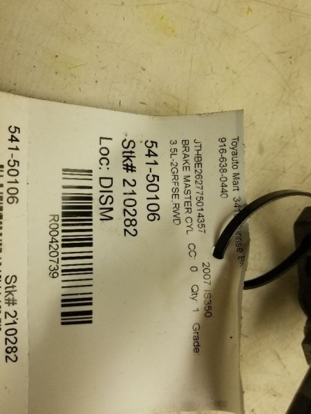 06-15 LEXUS IS350 3.5L BRAKE MASTER CYLINDER 2GRFSE