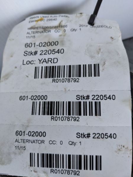 Alternator VIN P 4th Digit Limited Fits 12-16 CRUZE 1078792