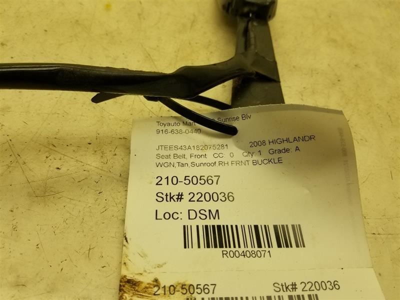 04-13 TOYOTA HIGHLANDER SPORT PASSENGER SIDE FRONT SEAT BELT BUCKLE